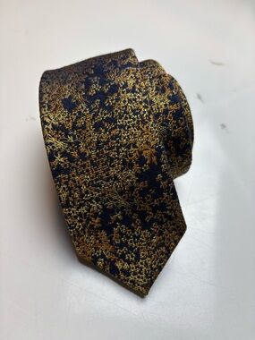 Bespoke Navy and Gold Floral Men's Tie